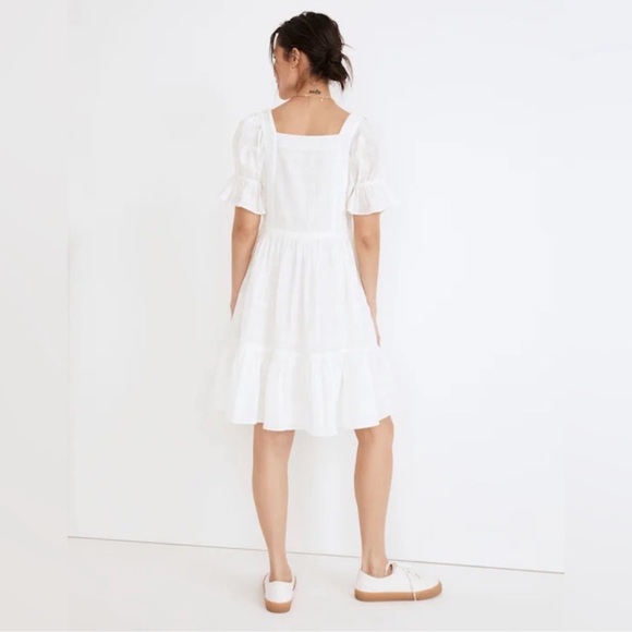 Madewell Puff Sleeve Cotton White Ruffled Short Sleeve Dress Medium - Picture 3 of 8